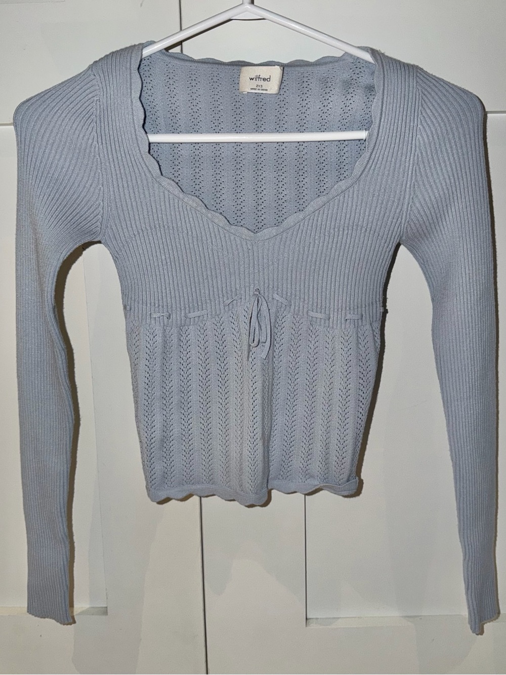 Wilfred Baby Blue Ribbed Scoop-Neck Long Sleeve Top